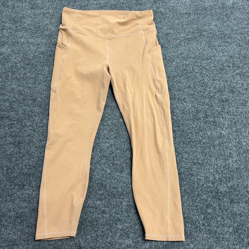 Old Navy Leggings Womens Size L Tan Peach High Waisted Side Pockets Cropped Yoga